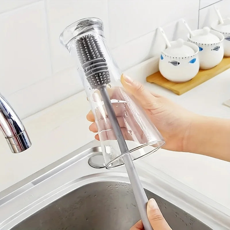 Silicone Cup Brush Milk Bottle Cleaning Brush Long Handle Water Bottles Cleaner Glass Cup Cleaning Brush Kitchen Cleaning Tools