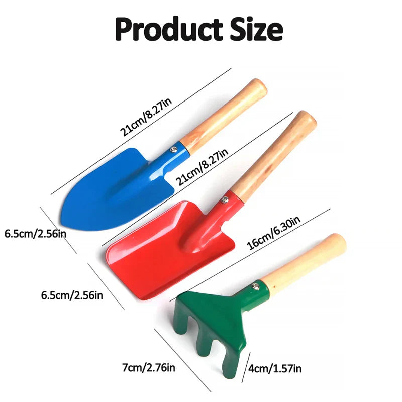 Children’s Wooden Handle Beach Shovel Set – Kids Sand Digging & Gardening Tools