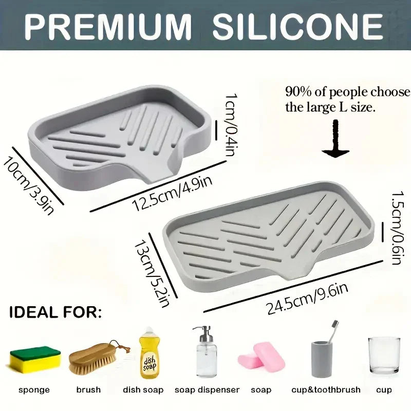Silicone Faucet Mat Kitchen Sink Tray Soap Dispenser Sponge Drain Pad Sink SplashDrying Mat Countertop Storage Tray SoapTray